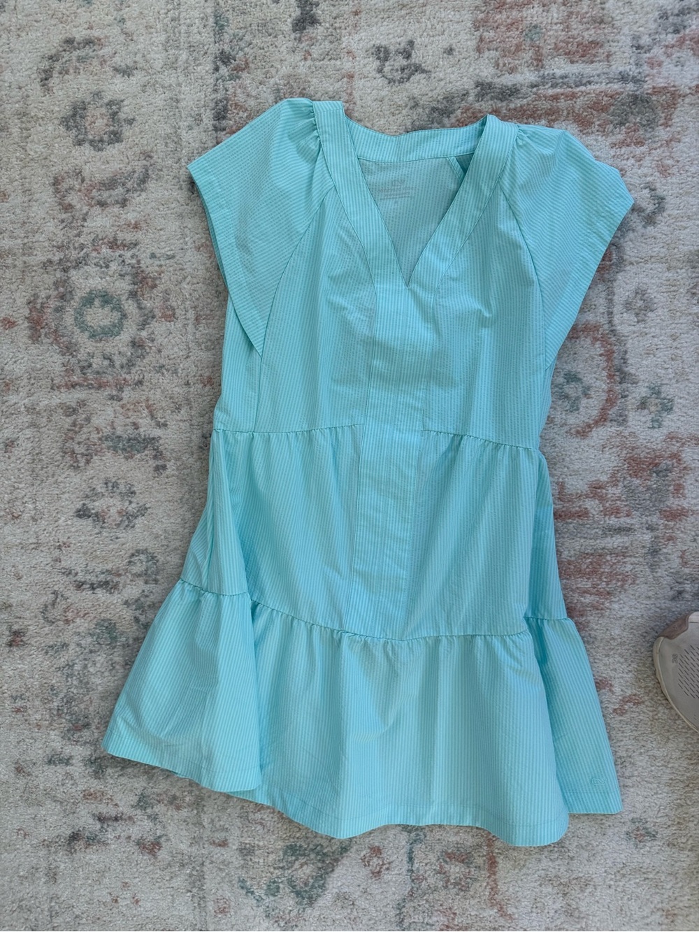 Vineyard Vines Light Blue and white striped  Tiered V-Neck Casual Dress